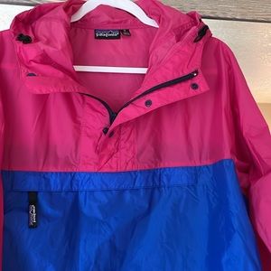 Patagonia - pink and blue pull over hoodie with zipper. Color block size small